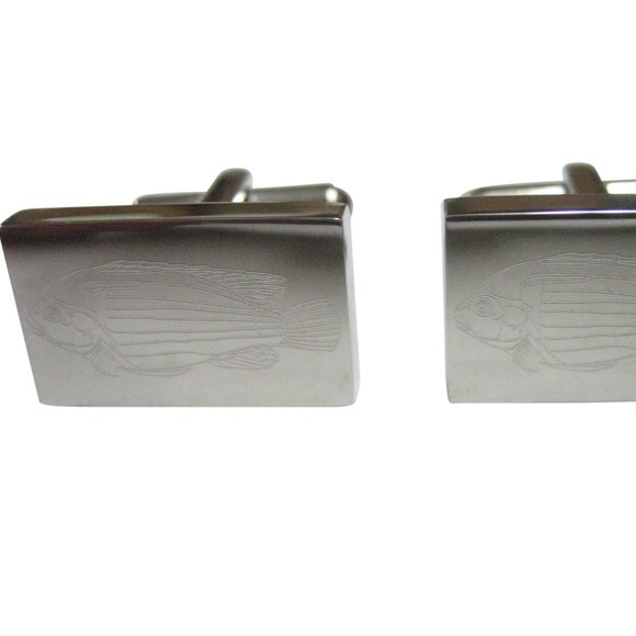 Silver Toned Rectangular Etched African Cichlid Fish Cufflinks - Picture 1 of 2